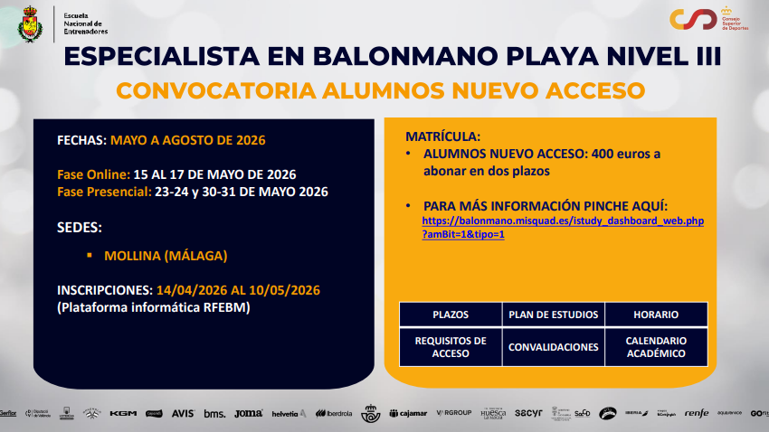 ABIERTO EL PLAZO DE INSCRIPCIONES PARA EL CURSO ESPECIALISTA EN BALONMANO PLAYA NIVEL III