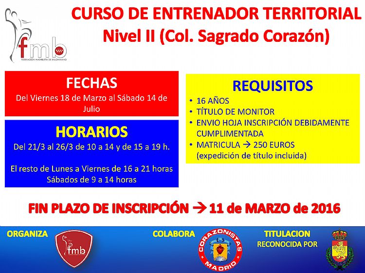 CONVOCATORIA CURSO ENTRENADOR TERRITORIAL (Colegio Sagrado Corazón)