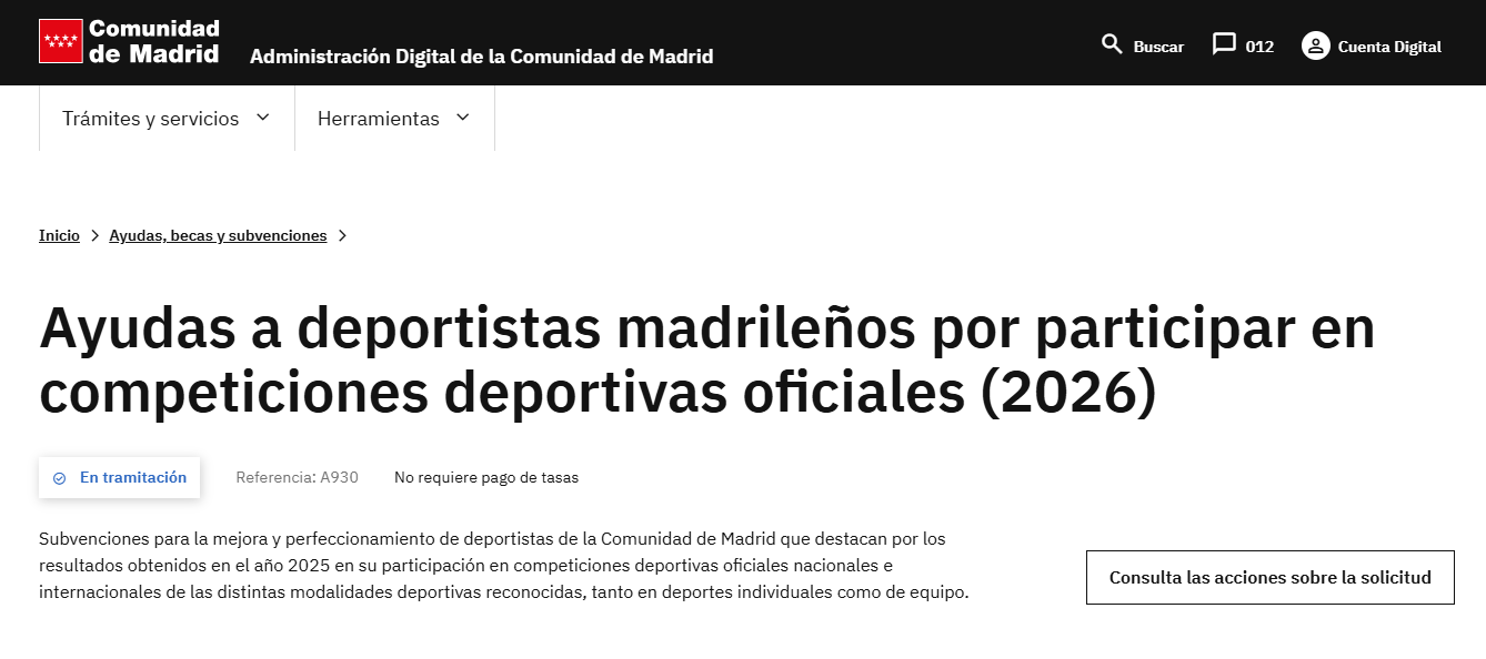PUBLICACIÓN DEL LISTADO PROVISIONAL DE LA SUBVENCIÓN DE AYUDAS A DEPORTISTAS MADRILEÑOS 2026