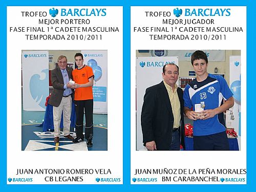 TROFEO BARCLAYS MEJOR JUGADOR y MEJOR PORTERO 1ª CADETE MASCULINO
