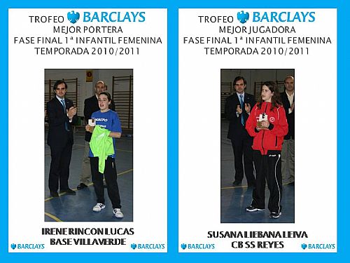 TROFEO BARCLAYS MEJOR JUGADORA y MEJOR PORTERA INFANTIL y JUVENIL FEMENINA